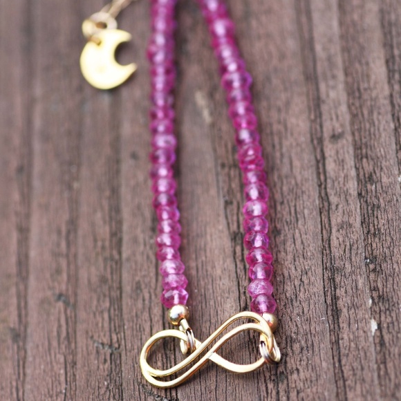 Natural Pink Topaz Bracelet in 14K Gold Yellow Gold, Adjustable Length - Picture 1 of 7